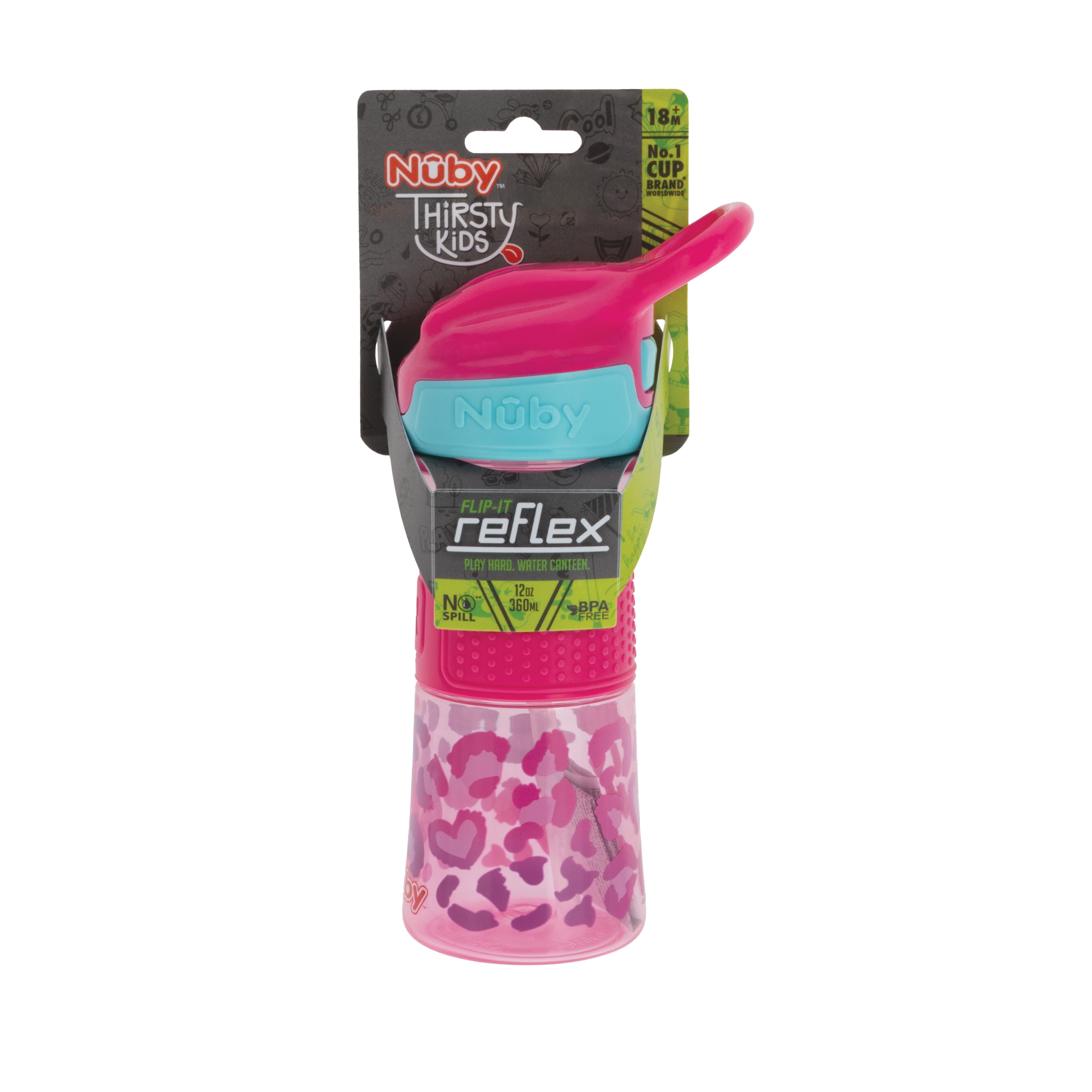 (3 pack) Nuby Thirsty Kids Flip-It Reflex Water Straw Cup, 12 fl oz