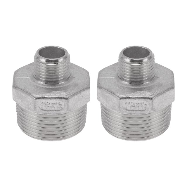 Accesorios de tubería de acero inoxidable 304 Unique Bargains 1.2" x 1/2"BSPT reductor de rosca exterior octagonal 2 Pcs