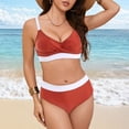 thumbnail image 2 of Gubotare Women's High Cut Bikini Set 2 Piece Sporty Swimsuit Color Block Bathing Suit with Trim S-XXL,Brick Red S, 2 of 9