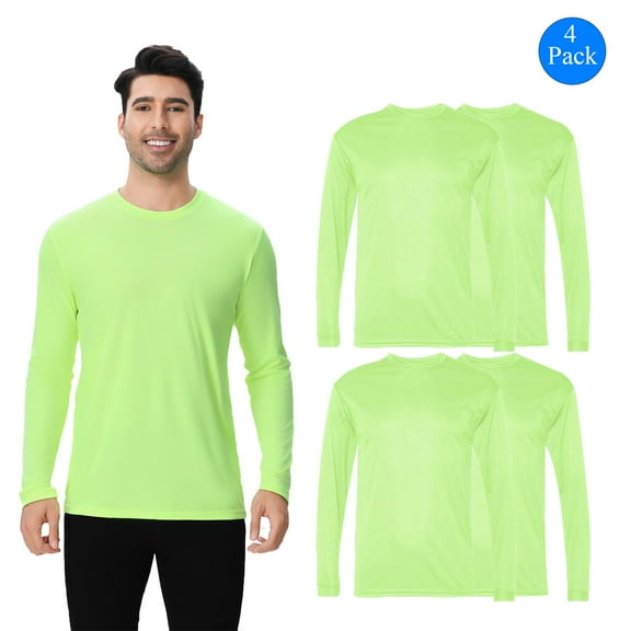 Zfeel High Visibility Safety T-Shirt, Hi Viz Long Sleeve Safety Shirt, Pack of 4, Neon Green, S