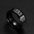 thumbnail image 3 of Classic Roman Numerals Black Band 8mm Titanium Steel Mens Jewelry Ring Size 6-12, 3 of 5