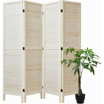 White Room Divider, Temporary Wall with Double Hinges, 5.6 Ft Tall Folding Louver Wood Screen for Home Office Bedroom Hotel Decoration (4 Panels, White-Washed)