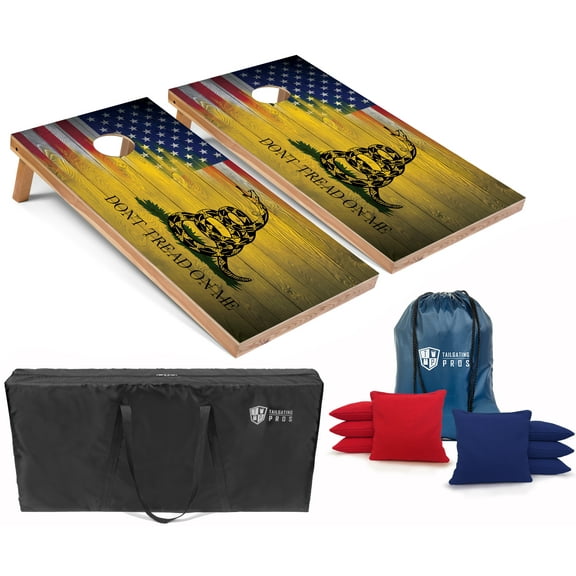 Tailgating Pros Regulation Cornhole Boards Flag Set - Includes 8 Bean Bags, Carrying Cases, and 4'x2' Corn Hole Toss Game - Optional LED Lights
