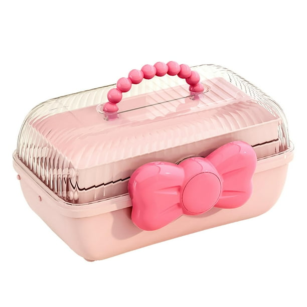 Caja de almacenamiento de accesorios para el cabello para niñas Organizador de accesorios para el cabello para niñas Contenedor organizador de joyas Rosa Macarena Estuche de almacenamiento para lazos para el cabello