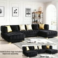 thumbnail image 2 of Marigold Black Velvet U-Shaped Double Chaise Sectional Sofa Gold or Silver Legs, 2 of 9