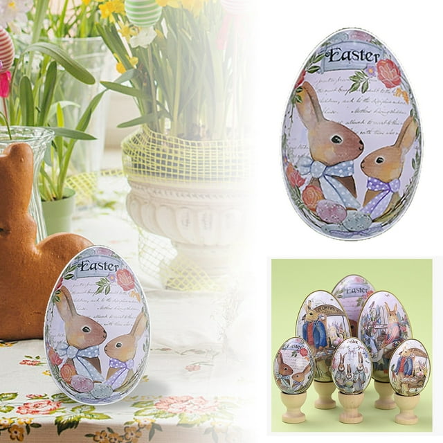 Sadter Rabbit Tin Easter Decoration Easter Bunny Tin Colorful Decorative Candy Egg ...