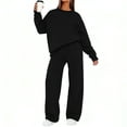 thumbnail image 2 of Letdown Oversized Lounge Sets for Women 2 Piece Fall Winter Outfits Wide Leg Pant Matching Sets Solid Pullover Sweatshirt Clothing (Black, M), 2 of 7
