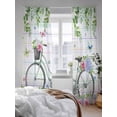 thumbnail image 3 of Sheer Curtains 108 Inches Long 2 Panels Set for Living Room, Spring Semi Sheer Curtains for Windows, Bicycles Botanical Leaves Rose Colorful Stripes Voile Window Treatments Rod Pocket Curtain, 3 of 7