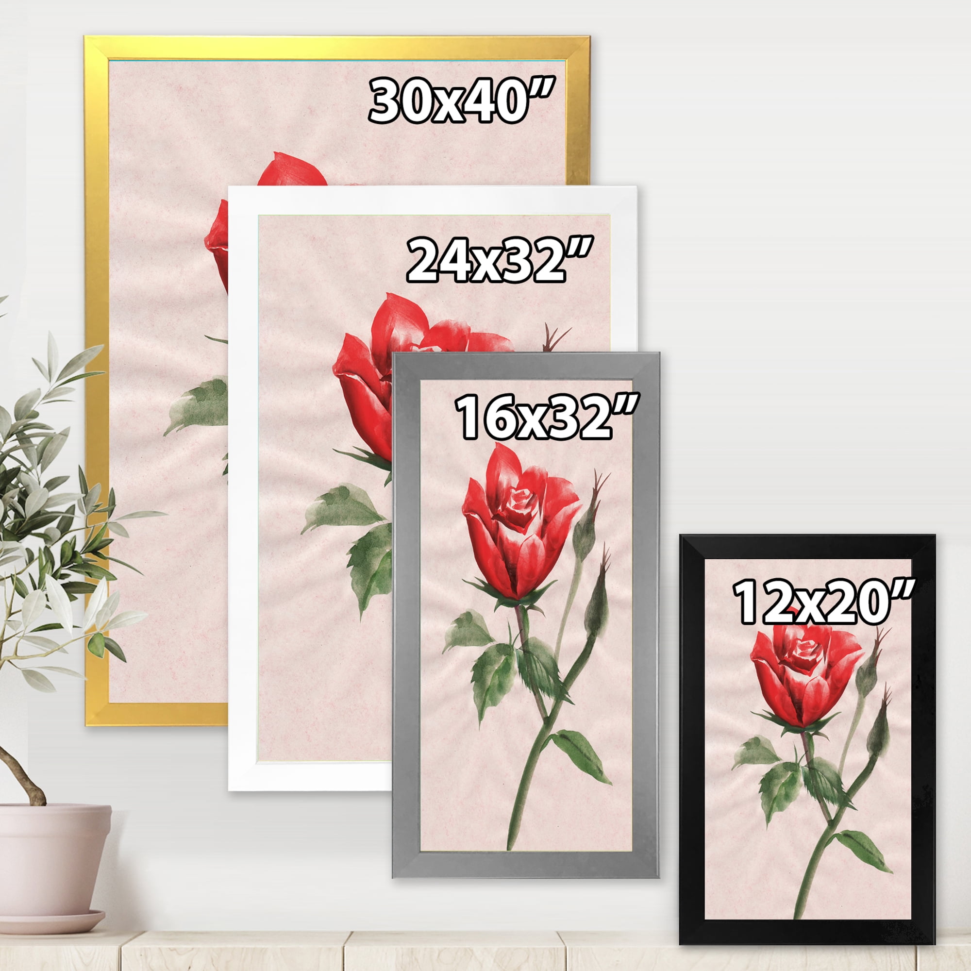 Designart 'Ancient Red Rose Flower II' Traditional Framed Art Print