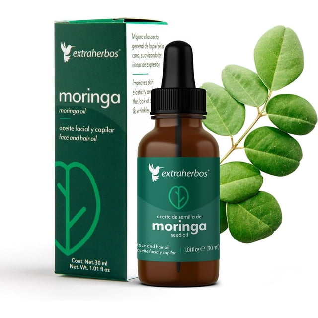 Aceite de Moringa Puro 100% Extraherbos 30ml - Orgánico, Prensado en Frío, Facial y Capilar, Antiedad, Rico en Vitamina E - Hidratación Profunda, Elasticidad y Reducción de Arrugas