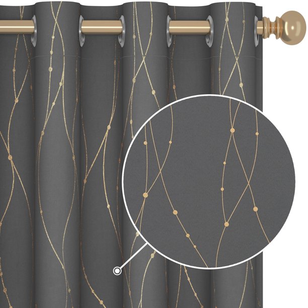 Deconovo Cortinas Extralargas De 108 Pulgadas De Largo – 2 Paneles De Cortinas Para Ventana Con Lámina Dorada Que Bloquean El Sol, Cortinas Para Sala De Estar (52 Pulgadas De Ancho X 108 Pulgadas De L