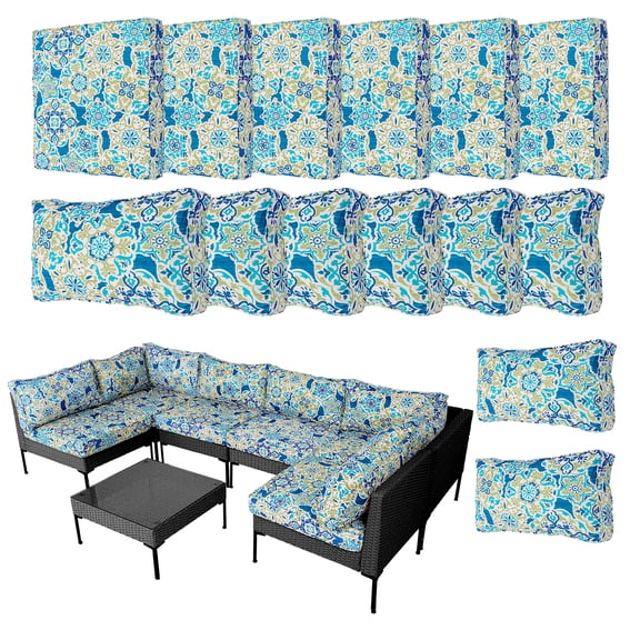 FKS LIFE 14-Piece Waterproof Patio Cushion Covers Set, Fade-Resistant Outdoor Cushion Slipcovers for Patio Furniture & Living Room, Versatile Replacement Covers for Couches, Chairs(25.6x25.6x3.9)
