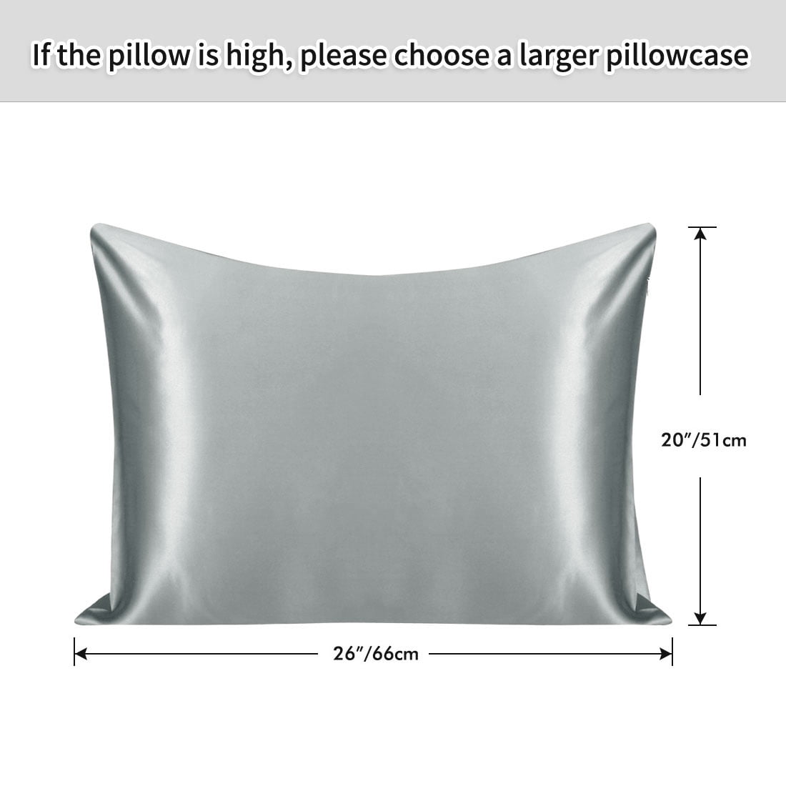 PiccoCasa 2 PCS Silk Pillowcase For Skin And Hair Silk Pillow Case Both Side Silk With Hidden Zipper Standard Grey
