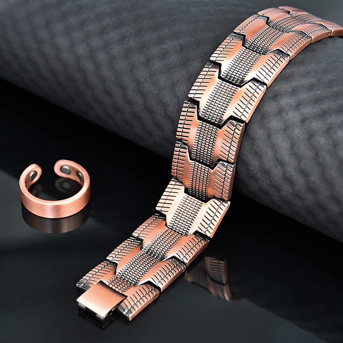 Wollet 99.9% Pure Copper Magnetic Bracelet Set , Valentine's Day Jewelry Gifts for Men 8.66in（22cm）