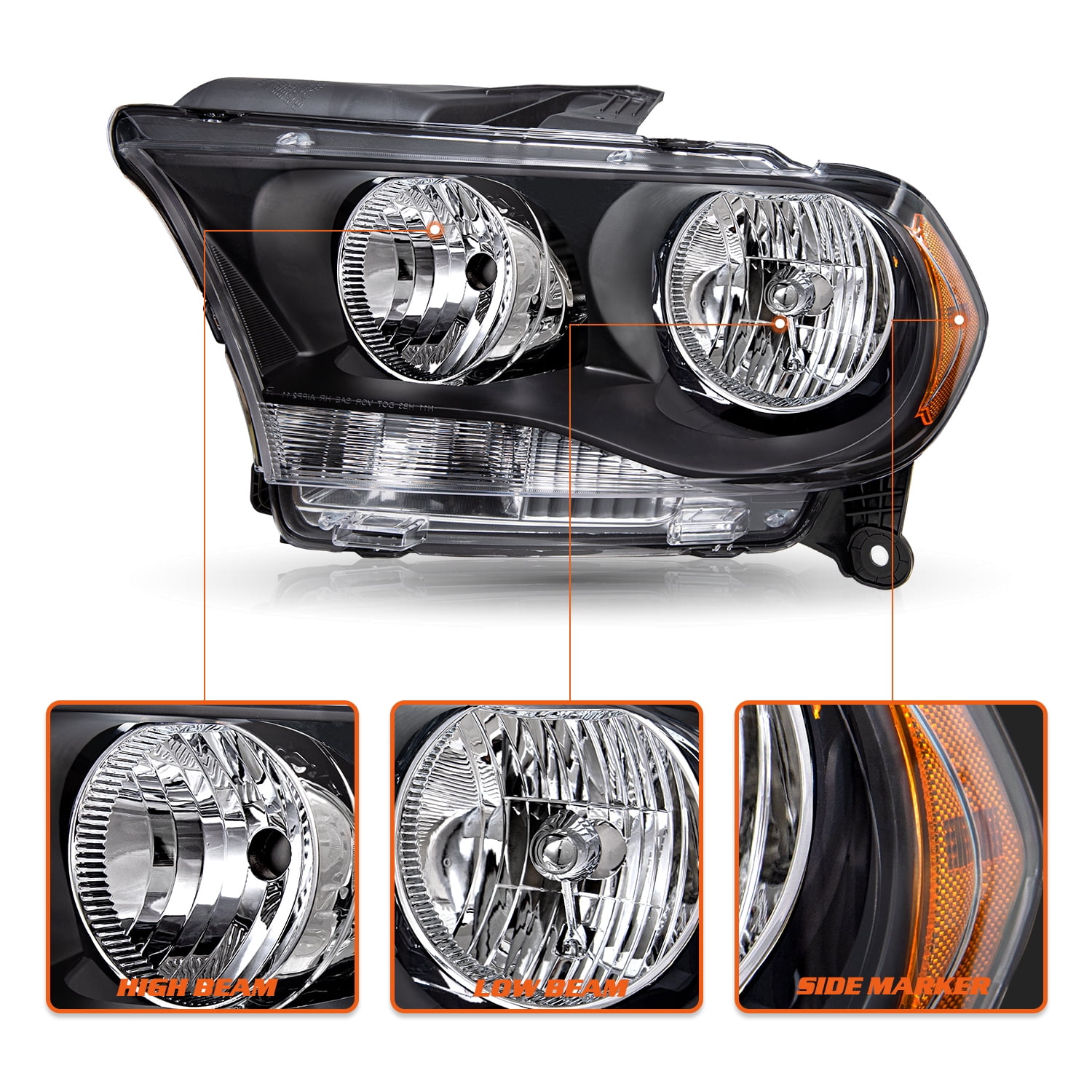 FOR 2011 2012 2013 DODGE DURANGO HALOGEN HEADLIGHTS BLACK HOUSING HEADLAMPS 2PC