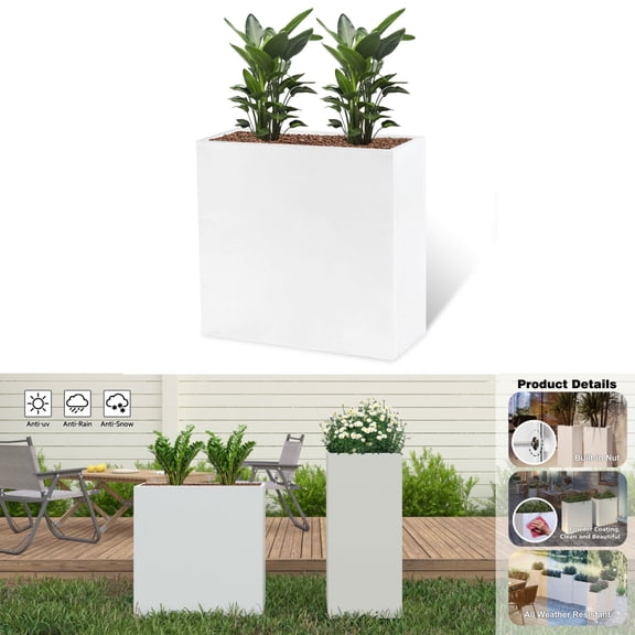 24"L x 10"W x 24"H Rectangular Metal Steel Planter Box with Drainage Holes & Removable Shelf, Extra Tall for Deep-Rooted Plants on Yard, Front Porch, Patio (White)