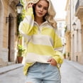 thumbnail image 1 of Women Striped Color Block Polo Sweatshirt Lapel Collared Long Sleeve Oversized Shirt Trendy Spring Clothes (Yellow M), 1 of 5