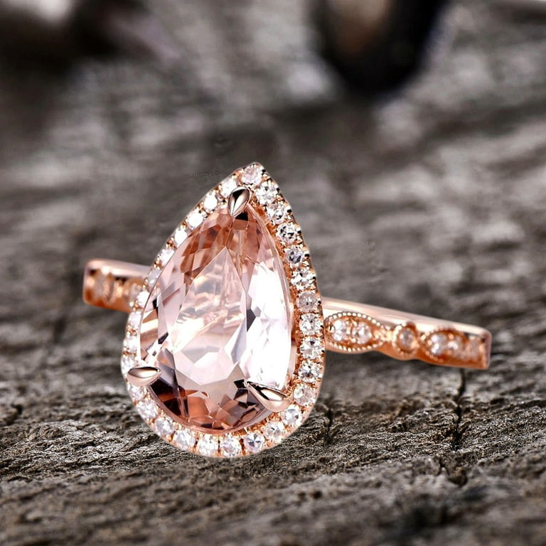 Rose gold pear deals shaped halo engagement ring
