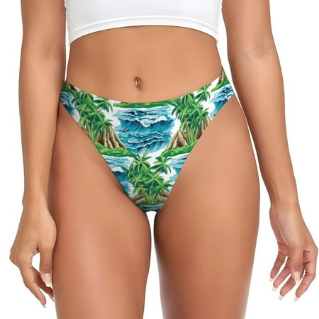 Hawaiian Style Waves Thongs for Women - No Show Seamless Womens Thongs Underwear  Stretch G String Thongs for Women  Ladies Breathable Sexy Thong Bikini Panties Briefs