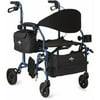 Medline Combination Rollator Transport Wheelchair, Folding Rolling Walker Wheel Chair, 6" Wheels, 250lb Weight Capacity, Blue Frame