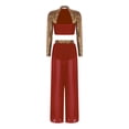 thumbnail image 5 of Raenseen Women Lyrical Dance Outfits Sets Sequins Rhinestones Crop Top with Mesh Sheer Pants Burgundy M, 5 of 5