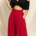 thumbnail image 6 of BRELIL Women Plus Size Wide Leg High Waisted Flowy Trousers with Pockets Casual Loose Long Palazzo Pants Baggy Dressy Fall Winter Outfits, Red M, 6 of 6
