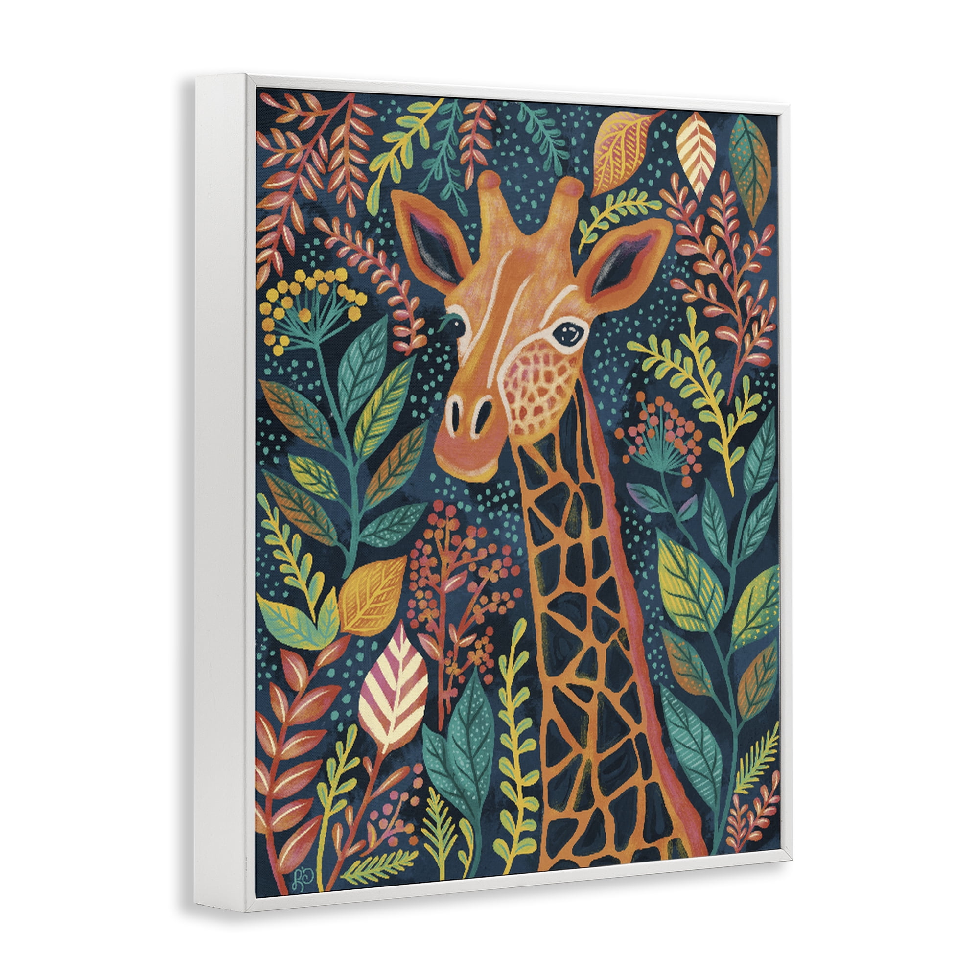 Stupell Industries Exotic Leaf Pattern Giraffe White Framed Giclee Art, design by Lisa R Dumm