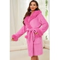 thumbnail image 4 of U2SKIIN Women Fleece Hooded Robe, Short Plush Bathrobe Warm Fluffy Cute Spa Robe,(Rose,L-XL), 4 of 4