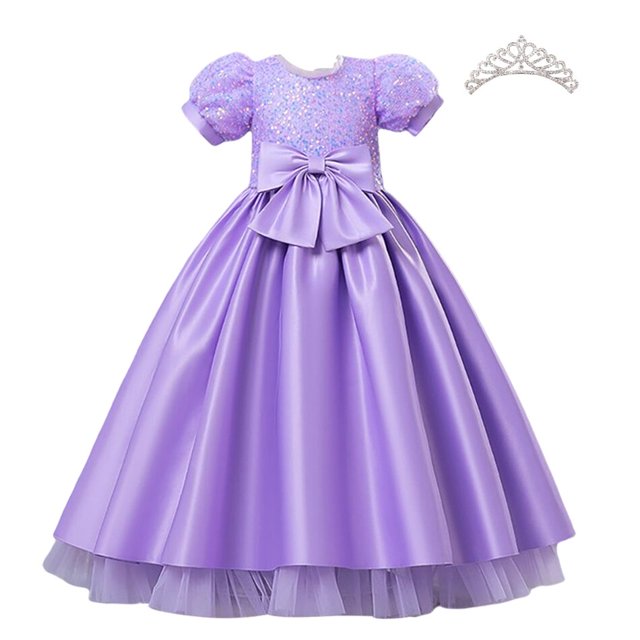 Vestido elegante de princesa para niña, vestido largo de fiesta de graduación para niña, vestido de fiesta de boda con lazo, vestido de niña de flores, vestido de noche rojo rosa 3-123T (etiqueta 100) Gao Jinjia LED