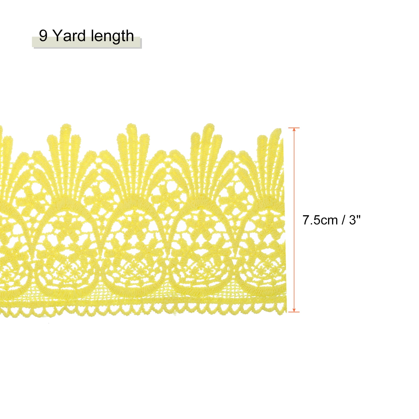 Cotton Lace Trim Vintage Crochet 3inch x 9yard Yellow Stretch Lace Edge Ribbon for DIY Scrapbooking Clothes Curtain Slipcover Fabric