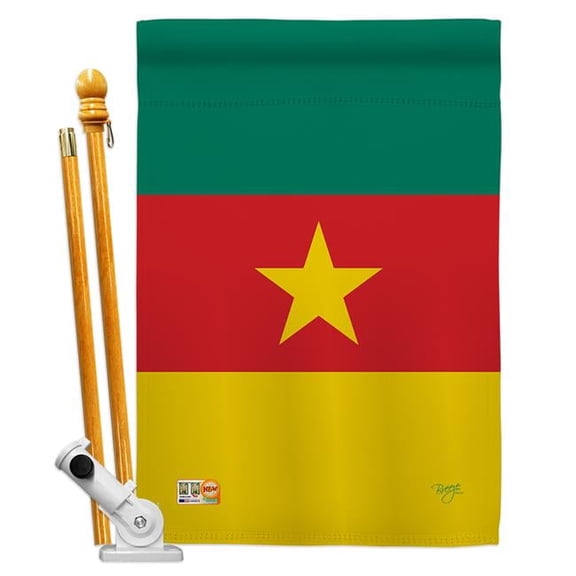 Breeze Decor BD-CY-HS-108218-IP-BO-D-US14-BD 28 x 40 in. Cameroon Flags of the World Nationality Impressions Decorative Vertical Double Sided House Flag Set with Pole Bracket & Hardware