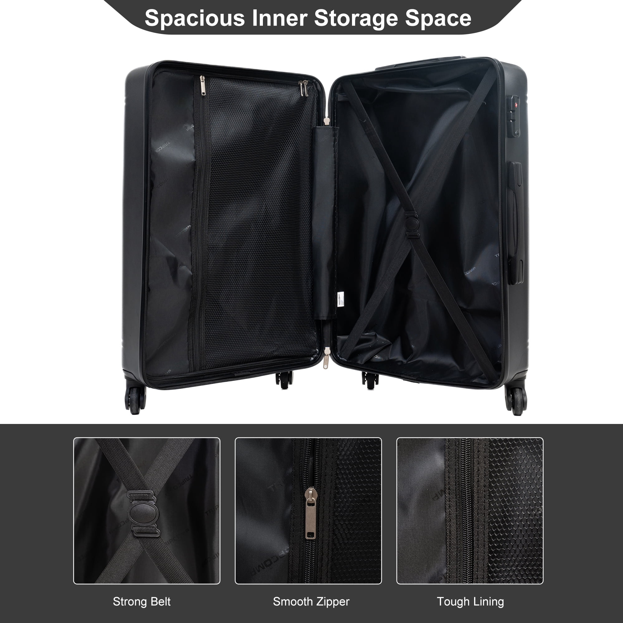 Tripcomp 6 Piece Hardside Spinner Luggage Set, 16/20/24/28 Inch Carry On & Checked Suitcase with TSA Lock, Lightweight Travel Luggage Combo with Backpack & Storage Bag,Black