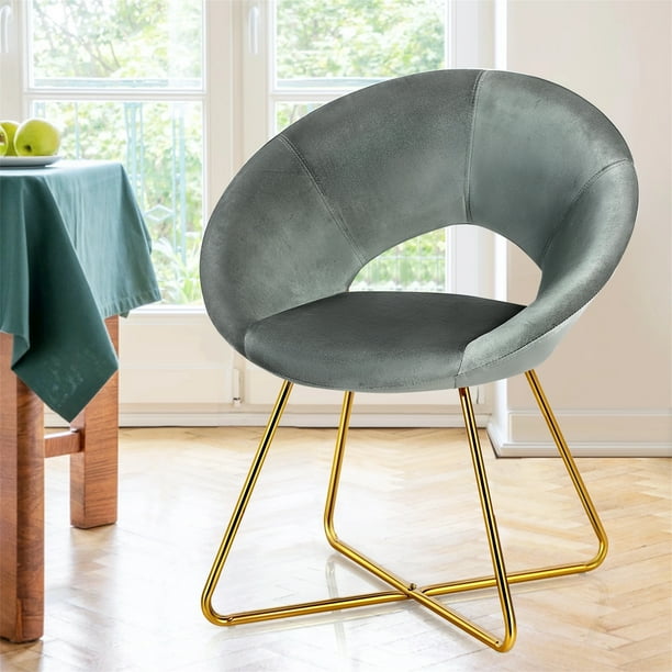 Silla Costway de Terciopelo con Reposabrazos y patas de metal Oro Moderna para Salón y Dormitorio Gris 69 x 59 x 80 cm