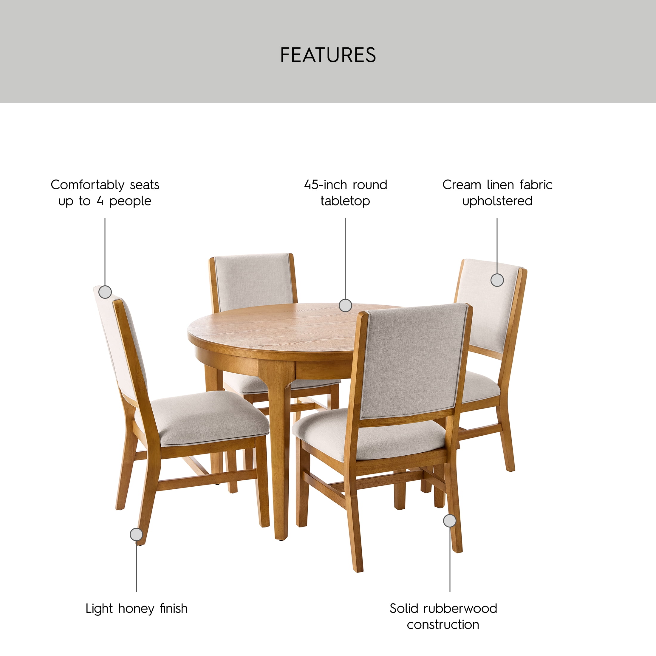 Better Homes & Gardens Windsor 5-Piece Dining Set, Light Honey Finish