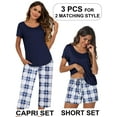 thumbnail image 3 of Ekouaer 3 PCS Capri Pajamas for Women Set Short Sleeve Pajama Sets Floral Pj Sets Soft Sleepwear with Pockets, 3 of 7