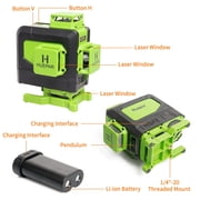 4D 16 Lines Self-leveling Laser Level, 200Ft Green Beam Tiling Floor Cross Line Laser Level Tools with Remote Control and 360° Fine-tuning Bracket