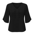 thumbnail image 4 of Boho Tops for Women 3/4 Sleeve Loose Casual V Neck Embroidered Shirt Lightweight Summer Blouses, 4 of 4