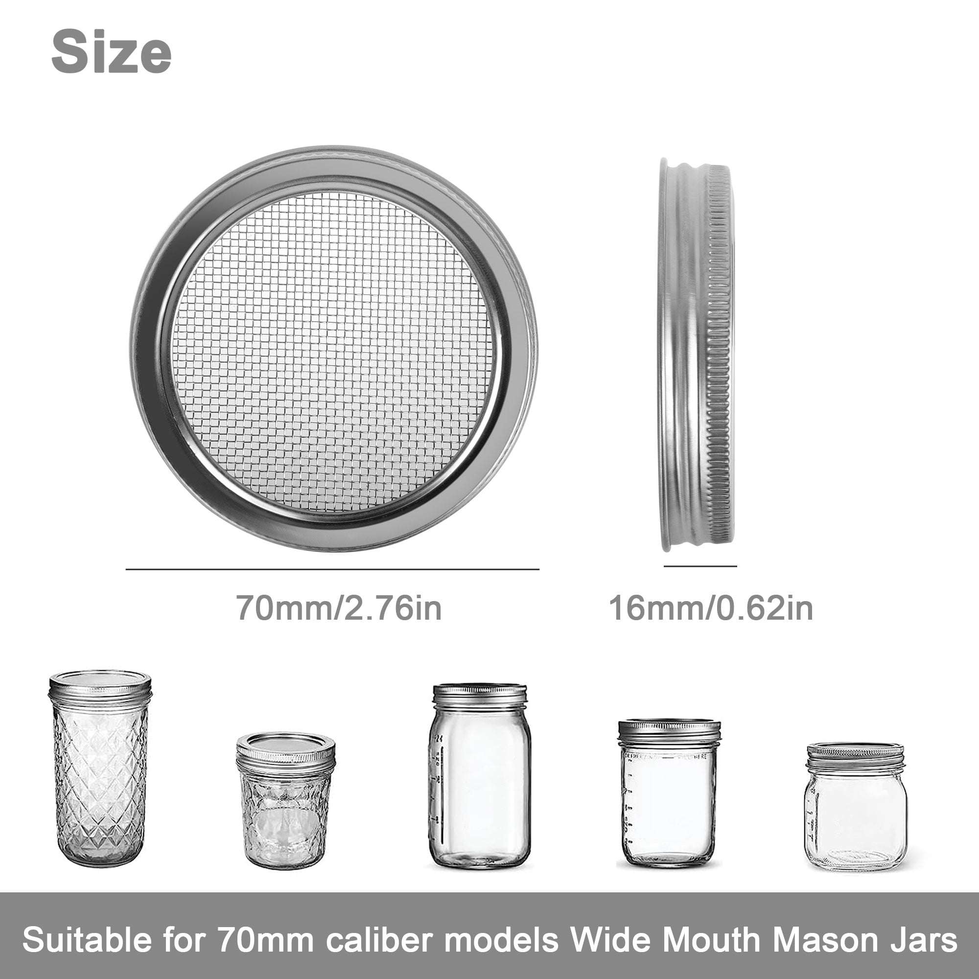 Stainless Steel Wide Mouth Sprouting Jar Strainer Lid, Trellis & Co