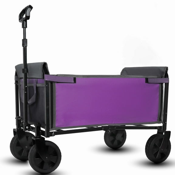 Collapsible Wagon with Wheels - 3 in 1 Lightweight Utility Camping Wagons Carts Foldable with 220lbs Weight Capacity, Cup Holders, for Pet Riding, Groceries, Camping, Shopping (Purple)