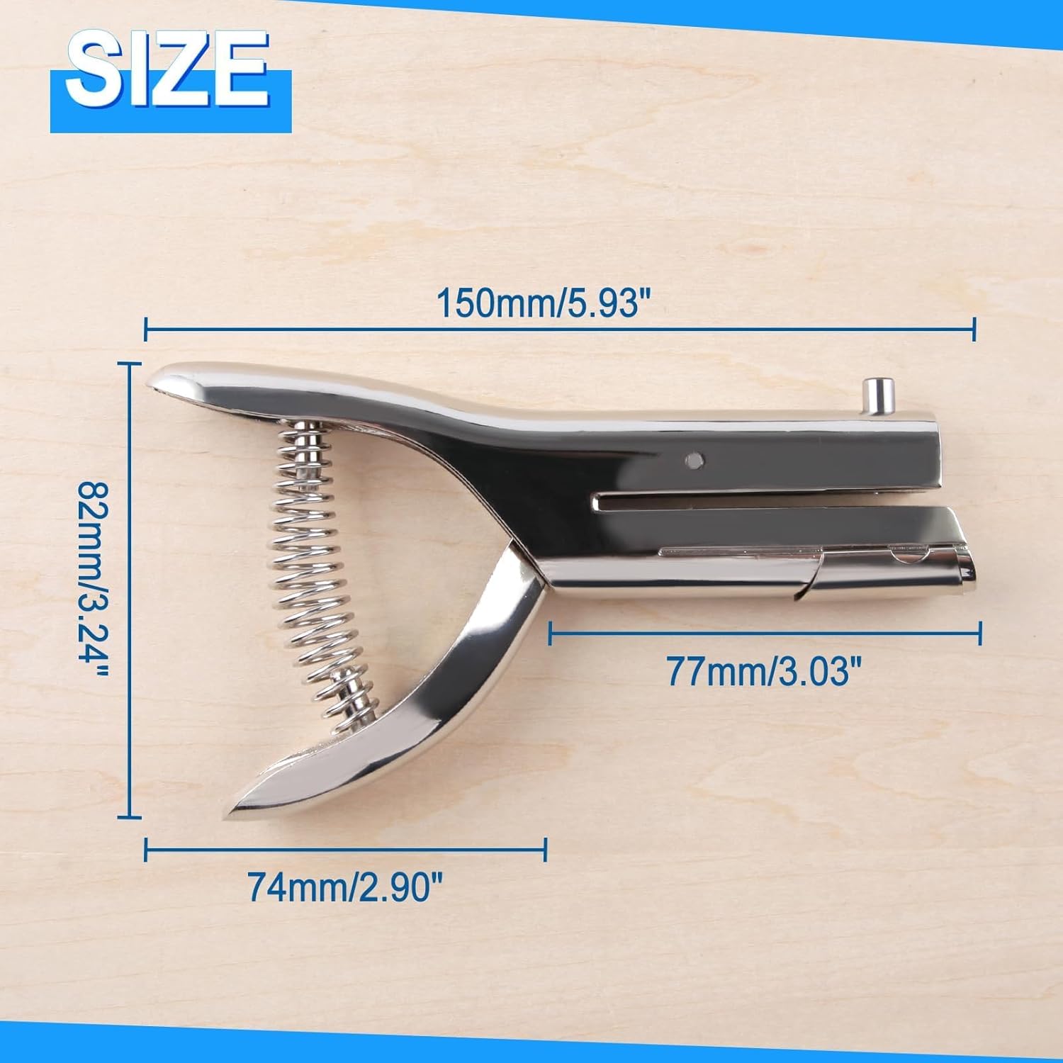 Deep Throat Heavy Duty Hand Held Single Hole Punch 1/8 inch (3 mm) for Paper ID PVC Cards Plastic Cardboard Photos