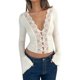 thumbnail image 1 of Top corto Miqil para mujer, encaje Y2K, manga larga, cuello en V, floral, 1 of 4