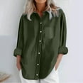 thumbnail image 2 of YUGYXL Women's Solid Collared Linen Shirts Lightweight Fall Winter Tops Long Sleeve Button Down Casual Blouses Army Green S, 2 of 8