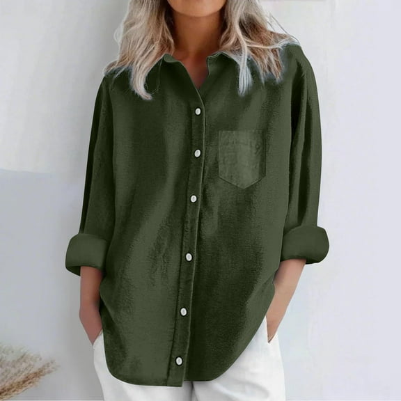 Weiqiqre Spring Tops for Women Casual Long Sleeve Button Down V Neck Denim Shaket Shirts Loose Blouse Top
