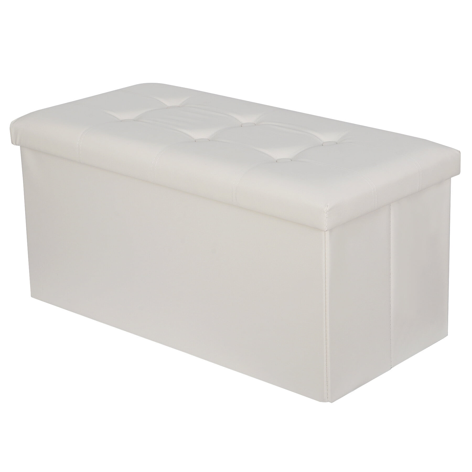 ZENY 30" Folding Storage Ottoman Bench Entryway MDF PVC Faux Leather Finish, White