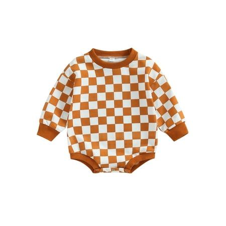 

Thaisu Baby Sweatshirt Rompers Checkerboard Print Toddler Long Sleeve Jumpsuit for Infant Cute Clothes