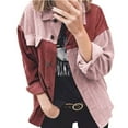 thumbnail image 2 of Ladies Corduroy Buttoned Cardigan Long Sleeve Lapel Loose Splicing Shirt Jacket, 2 of 6