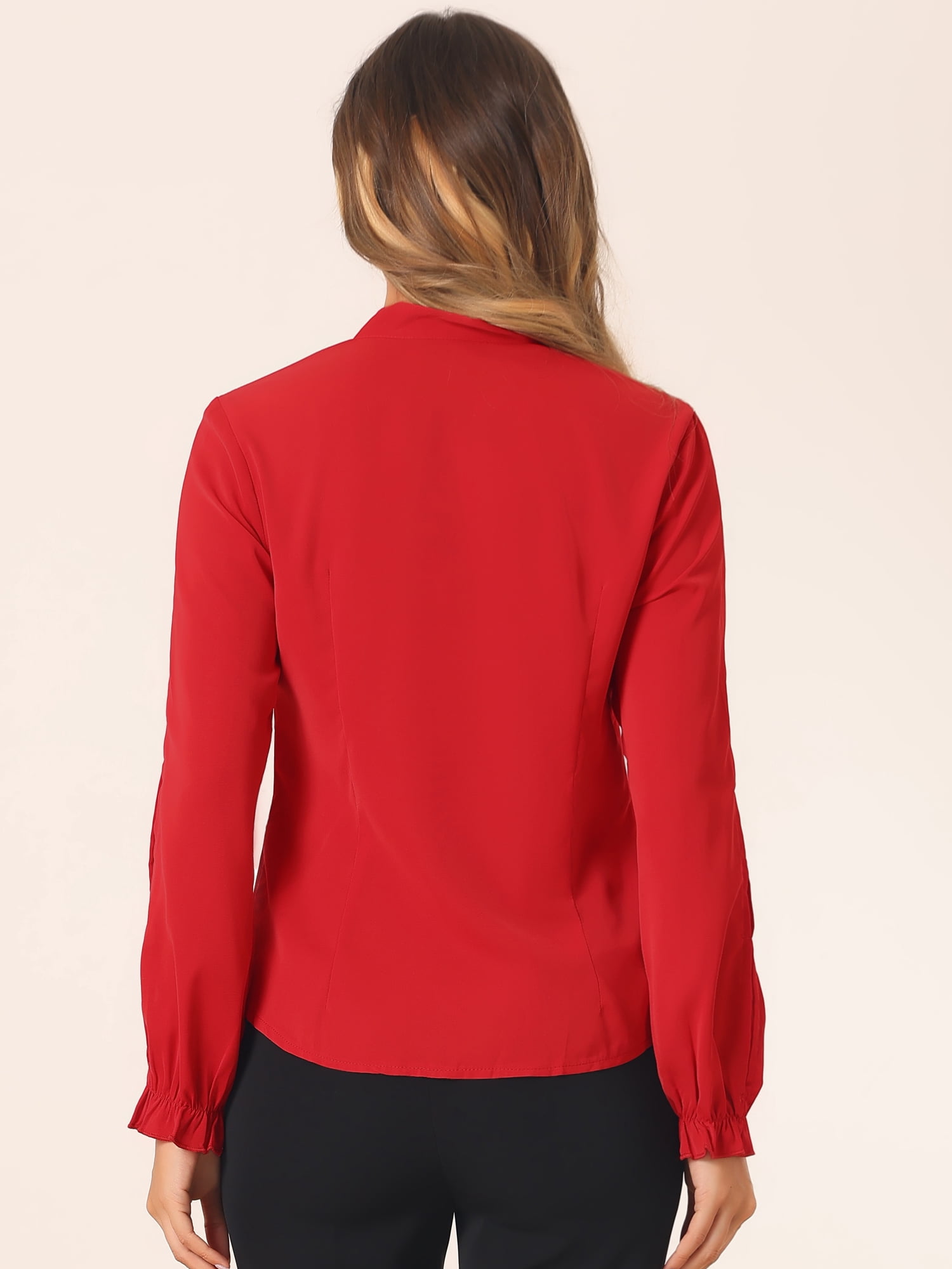DARING DIVA Women's Elegant Bow Tie Neck Blouse Chiffon Shirt XS Red
