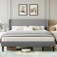 thumbnail image 1 of Upholstered King Bed Frame with Wingback Headboard, Velvet Upholstery Platform Bed, No Box Spring Needed, Wood Slats Support, Easy Assembly, Light Gray, 1 of 7