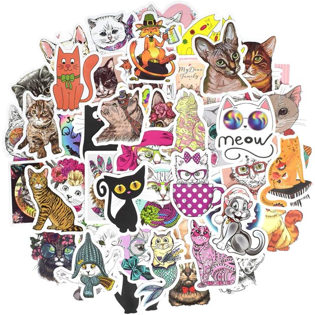 Pegatinas de gato para niños, bonitas pegatinas de gato para botellas de agua, pegatinas de vinilo para gatos para adultos, pegatinas para ordenador portátil, impermeables, 50 unidades (gato) JAMW Sencillez
