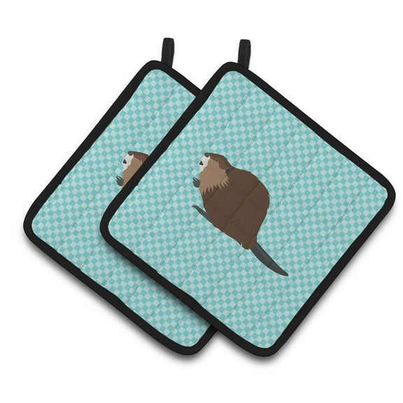 Eurasian Beaver Blue Check Pair of Pot Holders
